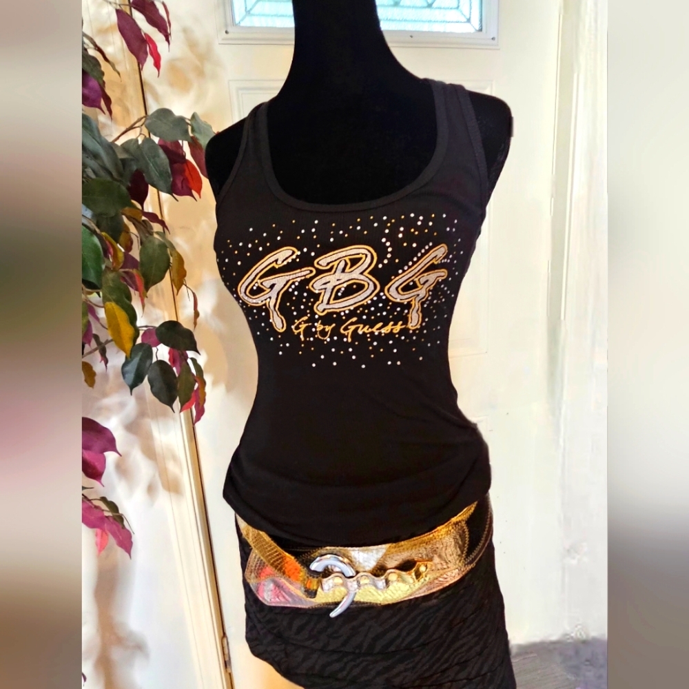 Guess Tank Top by GBG features an embellished rhinestone GBG logo.